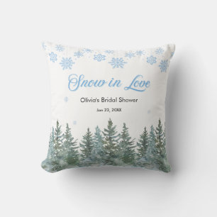 Winter Pine Snow in Love Snowflakes Bridal Shower Cushion