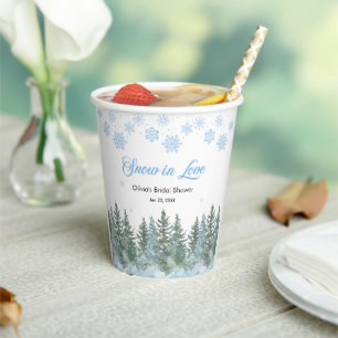 Winter Pine Snow in Love Snowflakes Bridal Shower Paper Cups