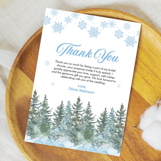 Winter Pine Snow in Love Snowflakes Bridal Shower  Thank You Card (Winter Pine Snow in Love Snowflakes Bridal Shower Thank You Card )