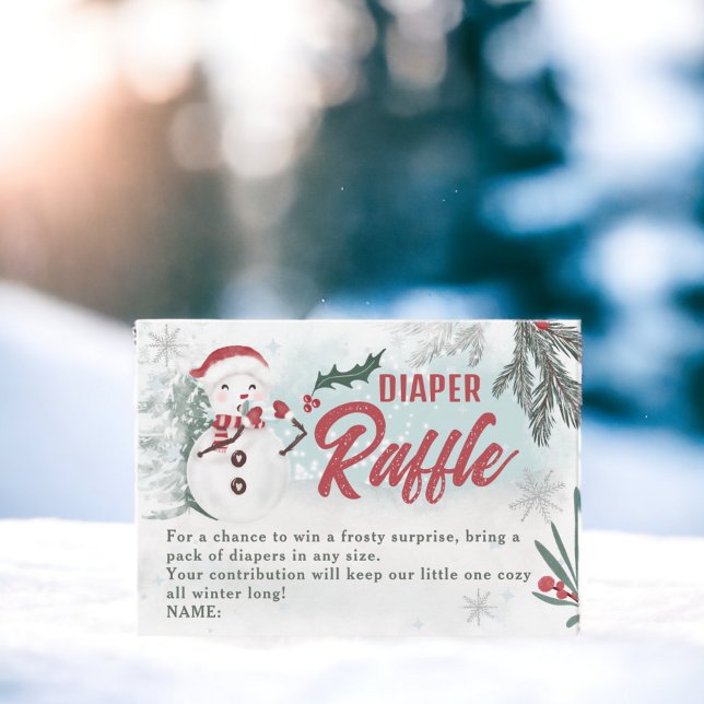 Winter pine snowman cute diaper raffle baby shower enclosure card (Winter pine snowman cute diaper raffle ticket game baby shower enclosure card)