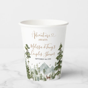 Winter Pine Tree Adventure Awaits Couple Shower Paper Cups