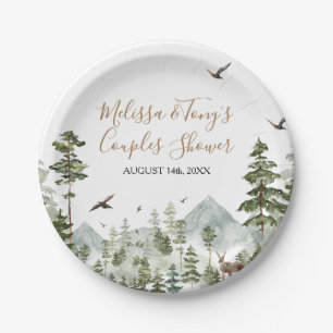 Winter Pine Tree Adventure Awaits Couple Shower Paper Plate