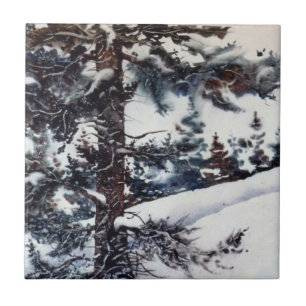 Winter pine tree and snow drift landscape Tile