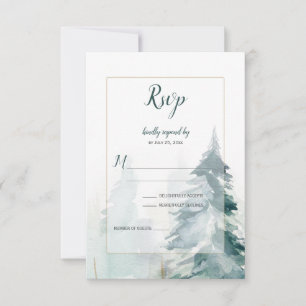 Winter Pine Tree Buffalo Plaid Wedding RSVP Card