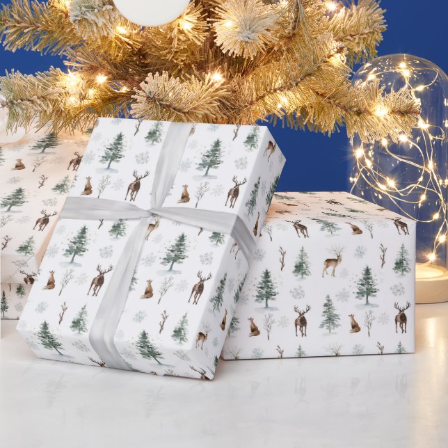 Winter Pine Tree Christmas Wrapping Paper, Deer Paper (Holidays)