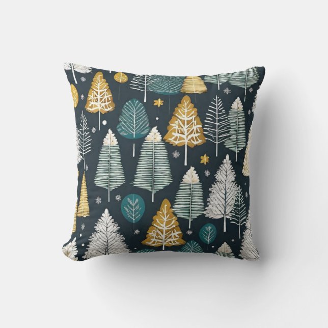Winter Pine Tree design Christmas snow Cushion (Front)
