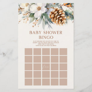 Winter Pine Tree Floral Bingo Baby Shower Game