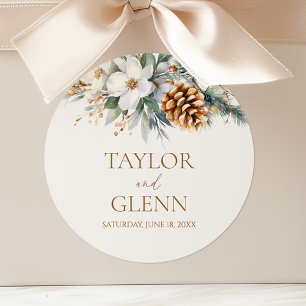 Winter Pine Tree Flower Floral Garden Wedding Classic Round Sticker