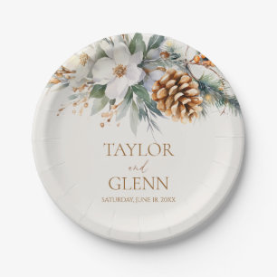 Winter Pine Tree Flower Floral Garden Wedding Paper Plate