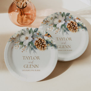 Winter Pine Tree Flower Floral Garden Wedding Paper Plate
