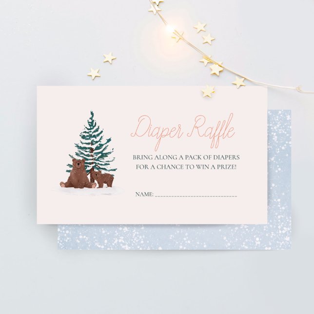 Winter Pine Tree Forest Baby Bear Diaper Raffle Enclosure Card (Creator Uploaded)