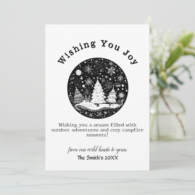 Winter Pine Tree Forest Christmas Holiday Black Card (Standing Front)