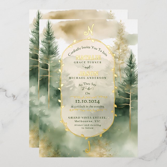 Winter Pine Tree Forest Monogram Wedding  (Front/Back)