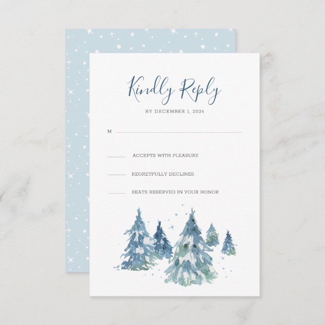 Winter Pine Tree Forest Watercolor Wedding RSVP Card (Front/Back)