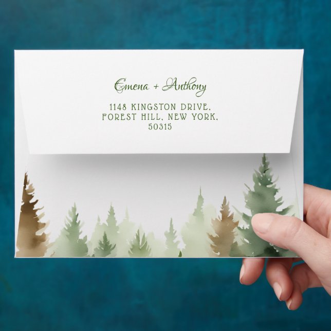 Winter Pine Tree Forest Woodland Wedding  Envelope (Hand)