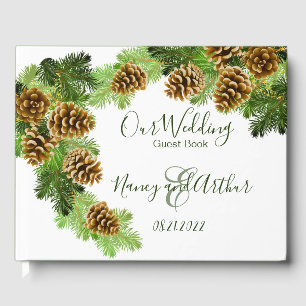 Winter Pine Tree & Pine Cones Wedding Guest Book