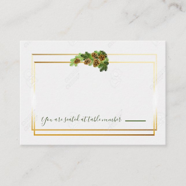 Winter Pine Tree & Pine Cones Wedding Place Card (Front)