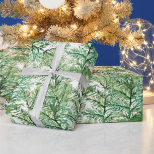 Winter Pine Tree Watercolor Hand-painted Wrapping Paper