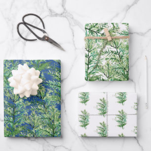 Winter Pine Tree Watercolor Hand-painted Wrapping Paper Sheet