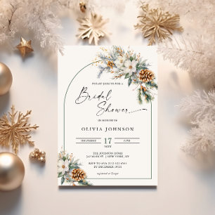 Winter Pine Tree White Floral Arch Bridal Shower Invitation