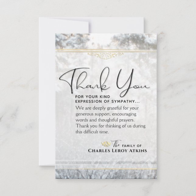 Winter Pine Trees 3.5x5 Sympathy Thank You Card (Front)