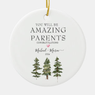 Winter Pine Trees Amazing New Expecting Parents  Ceramic Tree Decoration