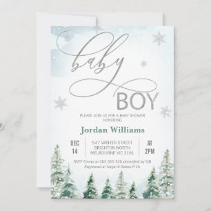 Winter Pine Trees Baby Boy Baby Shower Invitation