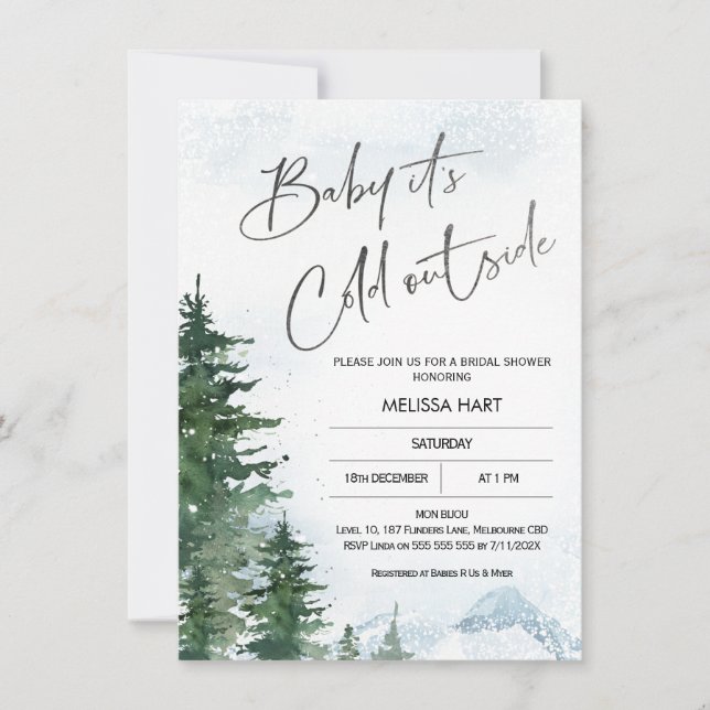 Winter Pine Trees Baby Its Cold Baby Shower Invitation (Front)