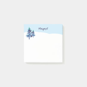 Winter Pine Trees Blue White Snowy Landscape Post-it Notes