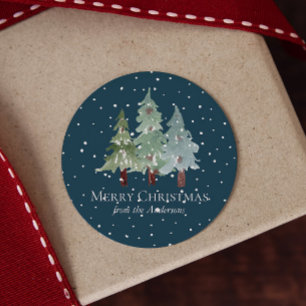 Winter Pine Trees Classic Round Sticker