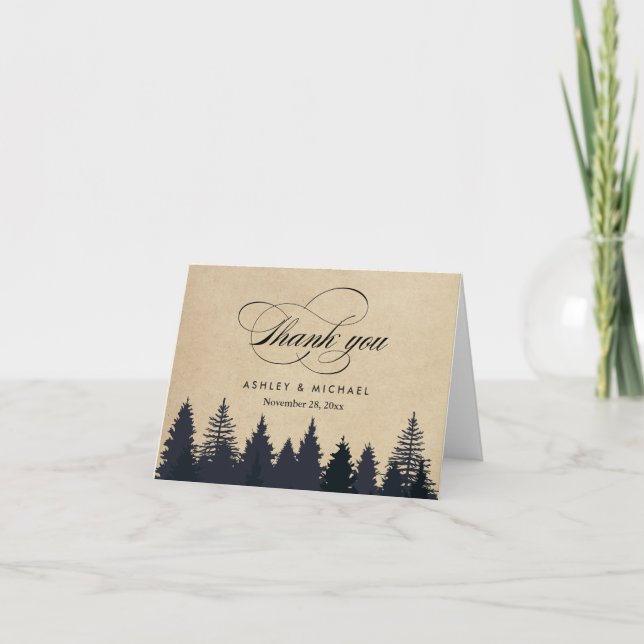 Winter Pine Trees Forest Script Kraft Thank You (Front)