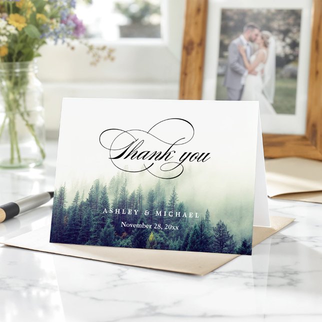 Winter Pine Trees Forest Script Thank You Card (Creator Uploaded)