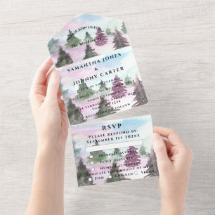 Winter Pine Trees Forest Snow RSVP Wedding  All In One Invitation