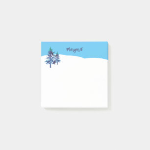 Winter Pine Trees Hand-Illustrated Watercolor Post-it Notes