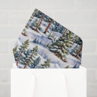 Winter Pine Trees in Watercolor Tissue Paper