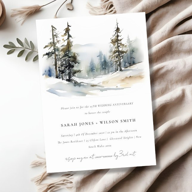Winter Pine Trees Snow Landscape Anniversary Invitation (Creator Uploaded)