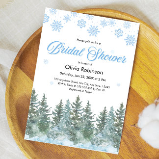 Winter Pine Trees Snowflakes Bridal Shower Invitation