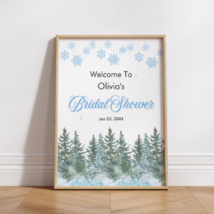 Winter Pine Trees Snowflakes Bridal Shower Welcome Poster