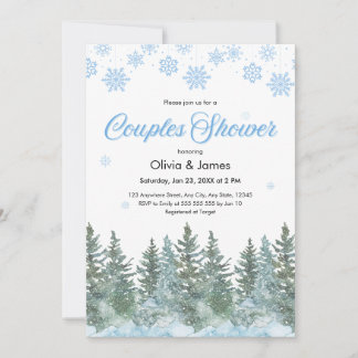 Winter Pine Trees Snowflakes Couples Bridal Shower Invitation