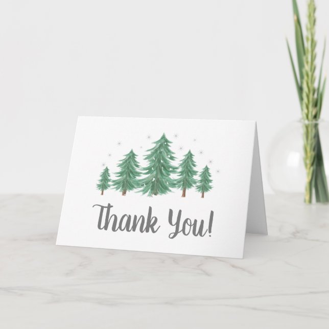 Winter  Pine Trees Thank you Note Card (Front)