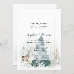 Winter Pine Trees with Stag Wedding Invitation