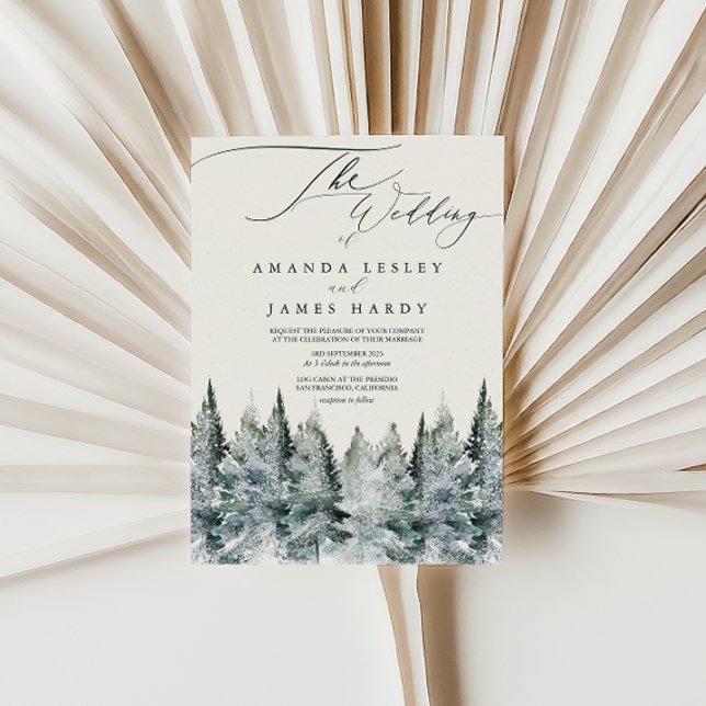 Winter Pine Watercolor Wedding Invitation (Creator Uploaded)