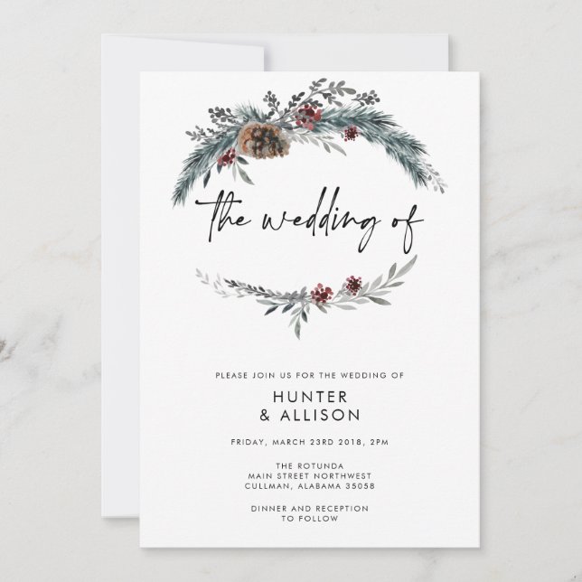 Winter Pine Wedding Invitation (Front)