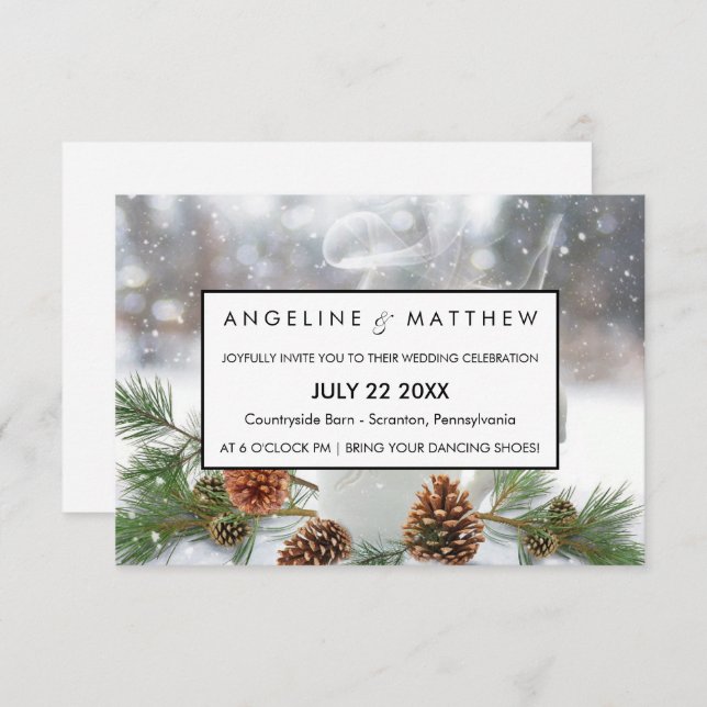 Winter Pinecone and Snowflakes Wedding Card (Front/Back)
