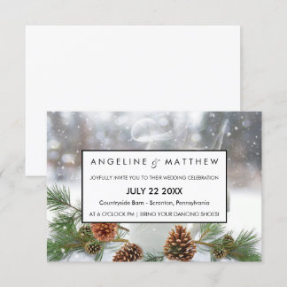 Winter Pinecone and Snowflakes Wedding Card