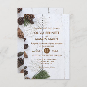 Winter Pinecone and Snowflakes Wedding Card