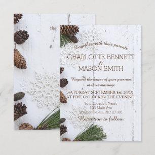 Winter Pinecone and Snowflakes Wedding Card
