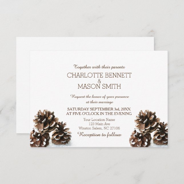 Winter Pinecone and Snowflakes Wedding Card (Front/Back)