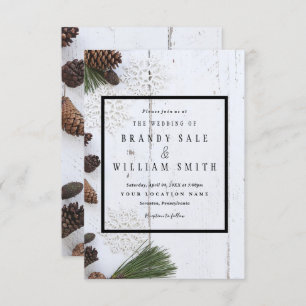 Winter Pinecone and Snowflakes Wedding Card