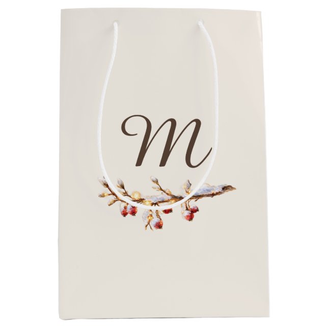 Winter Pinecone & Berry  Monogram Medium Gift Bag (Front)